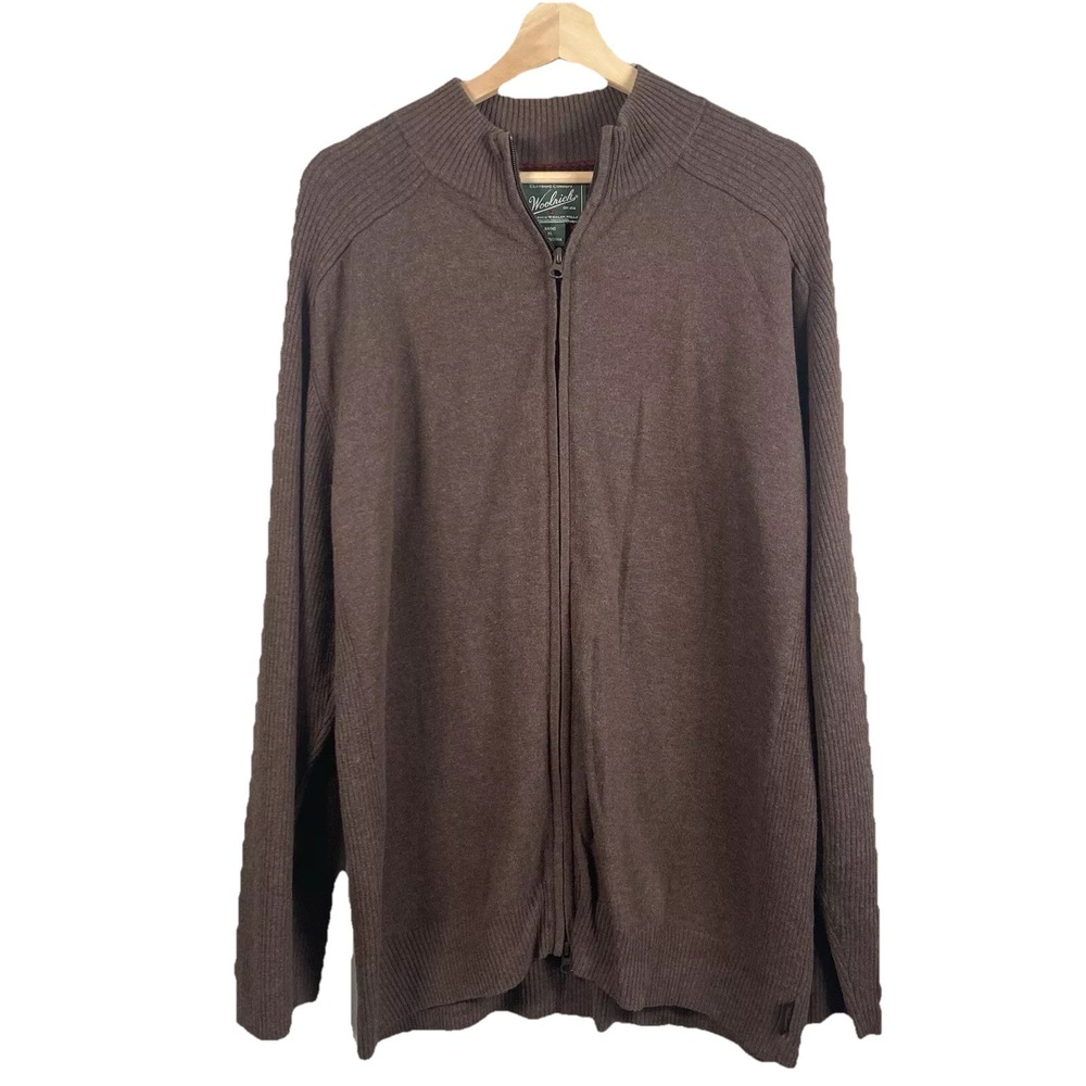 Woolrich Wool Blend Zip Up Cardigan Grandpa Sweater Mens Brown Size XL Fall Knit